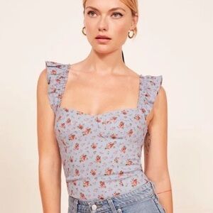 REFORMATION Blue and Pink Ruched top size SMALL